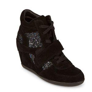 ASH BOWIE Blk/ Midnight Suede Glitter Wedge